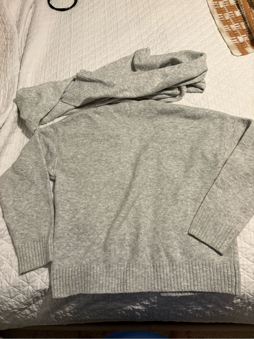 Anthropologie Grey Knit Open Front Cardigan with attachable Scarf - Picture 7 of 7